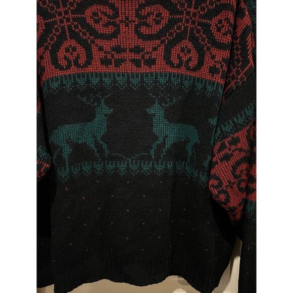 Vintage Saks Fifth Ave Christmas Sweater Reindeer Red Green Womens Large READ - Picture 2 of 8